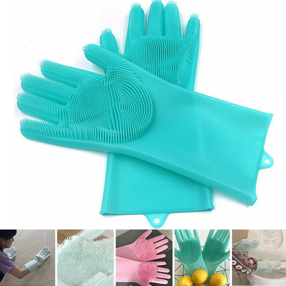 1Pair Dishwashing Cleaning Gloves Magic Silicone Rubber Washing
