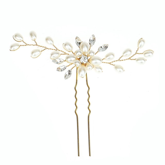 TQEHS Horquillas para el pelo de novia con flores rellenas de cristal y detalles de perlas para damas de honor ~ T2Z9