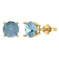 thumbnail image 2 of 3 Ct Round Cut Studs Blue Natural Aquamarine 18K Yellow Solid Solid Gold Everyday Dainty Earrings Push Back, 2 of 7
