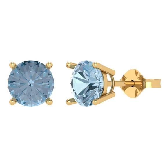 Clara Pucci 3 ct Brilliant Round Cut Solitaire Studs VVS1 Genuine Conflict free Blue Zircon Solid 18K Yellow Gold Designer Everyday Earrings Push Back
