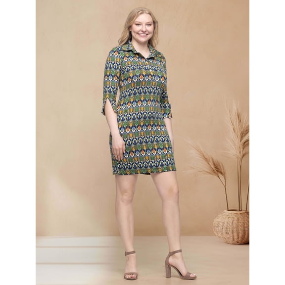 Womens Geometric Collared Mini Dress