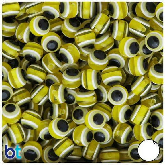 BeadTin Yellow Transparent Evil Eye 10mm Round Resin Beads (100pcs)