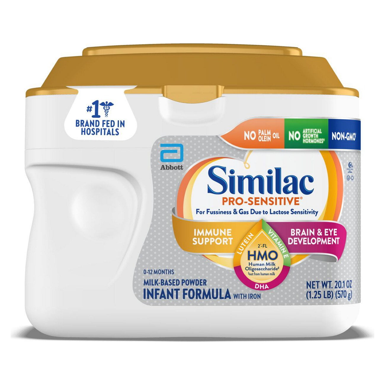 Similac Pro-Sensitive Powder Baby Formula for Lactose Sensitivity, With 2’-FL HMO for Immune Support, 20.1-oz Tub