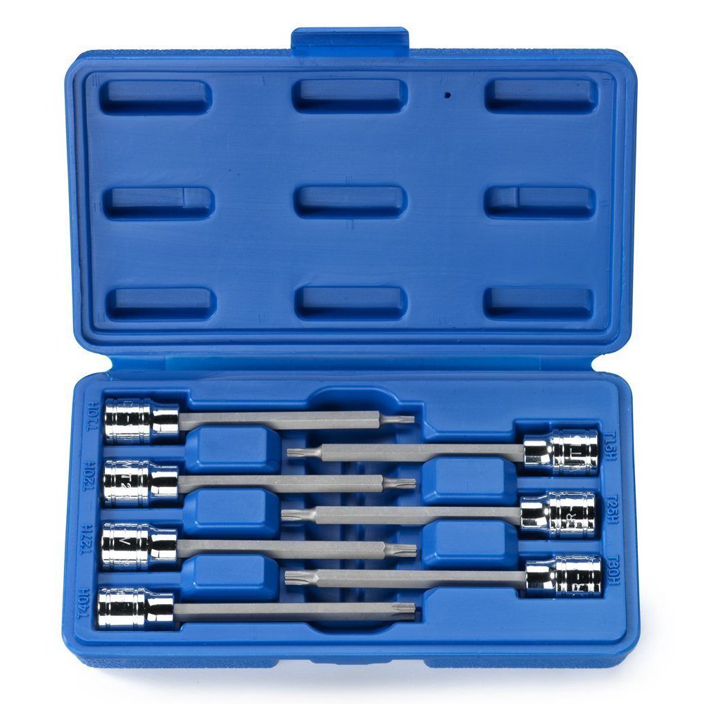 Neiko 10062A 3/8Inch Drive Extra Long Torx Socket Set, Tamper Proof, TT10 TT40 7Piece Set