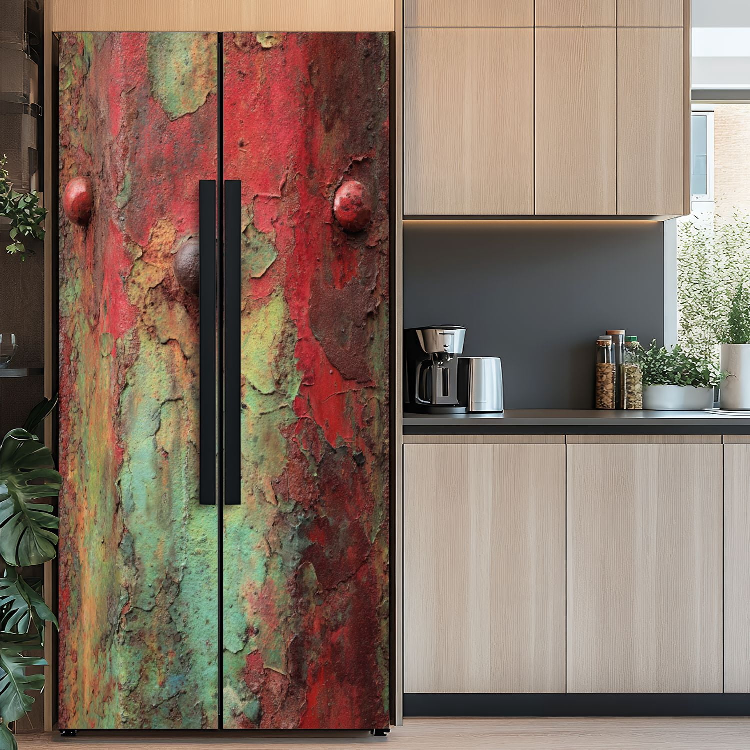 Self Adhesive Vinyl Refrigerator Wrap Set Distressed Copper Door Mural Removable Fridge Sticker Peel and Stick&nbsp;Full Door Cover Decal Kitchen Bar Decor