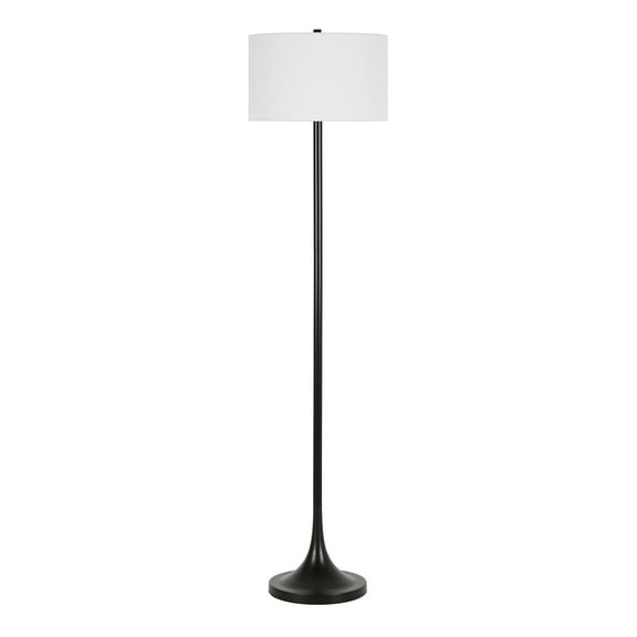 Evelyn&Zoe Josephine 62" Tall Floor Lamp with Fabric Shade, Blackened Bronze/White