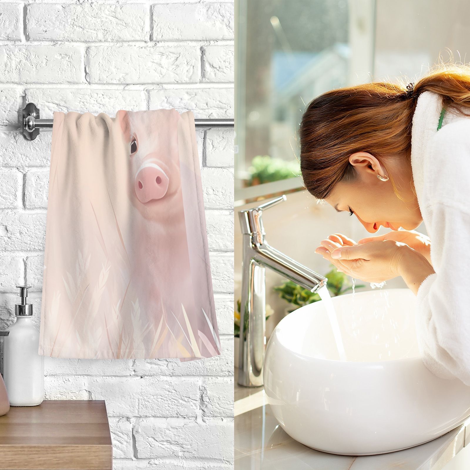 Piggies Pig Wheet Hand Towel Bath Towels Face Towels Cotton Absorbent for Home Hotel Spa Swimming Yoga Sports Decorative Towel Set of 2