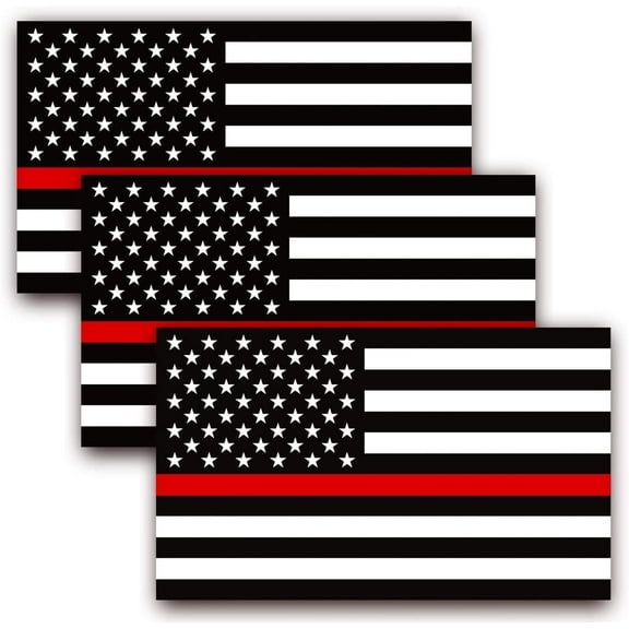 ANLEY 5 X 3 inch Thin Red Line US Flag Decal - Black White and Red Reflective Stripe American Flag Car Stickers - Support Firefighters and EMTs