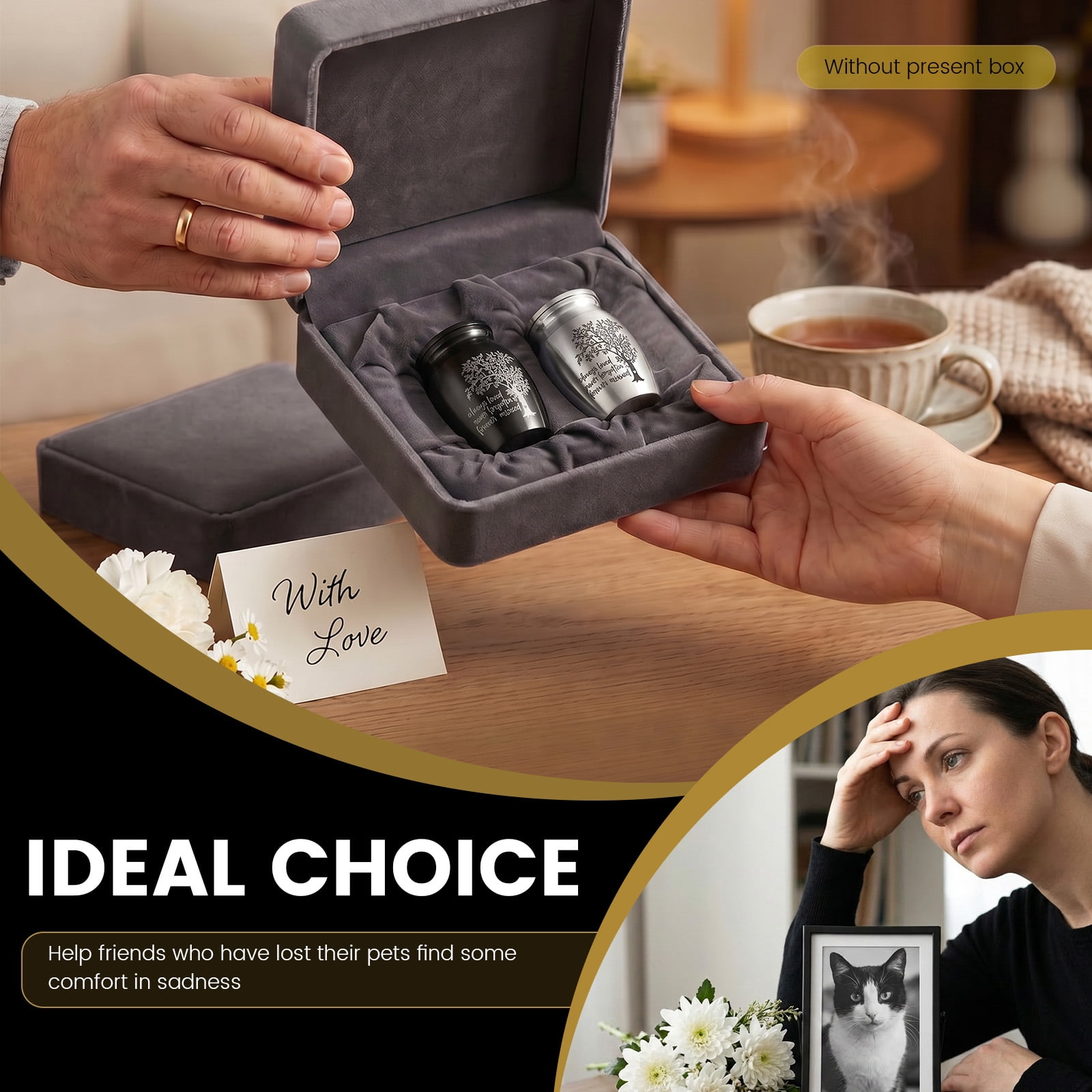 4pack Mini Cremation Urn Aluminum Memorial Keepsake with Tree of Life Design Small Funeral Urn for Human or Pet Ash Gift for Pet Lover (Silver+Black)