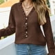thumbnail image 5 of Gibobby Suéter Para Invierno Mujer Damas de manga larga Sweater Casual Solid Color abotonado Top Ruffle Pullover(Marrón,G), 5 of 5