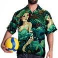 thumbnail image 4 of Mermaid Men's Poplin Shirt, Casual Short Sleeve Printed Button Down Summer Beach Unisex Shirts, 4 of 6