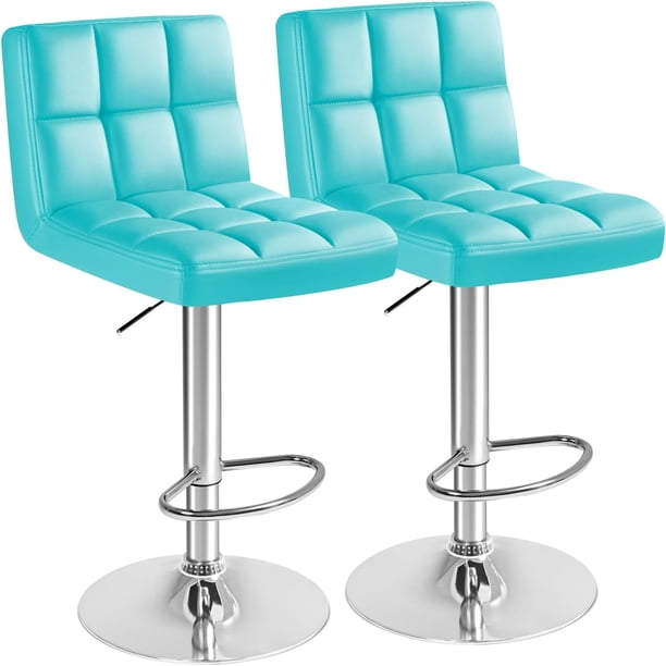 JJUN Bar Stools Modern Pu Leather Swivel Adjustable Hydraulic Bar Stool Square Counter Height Stool Set of 2 (Blue)