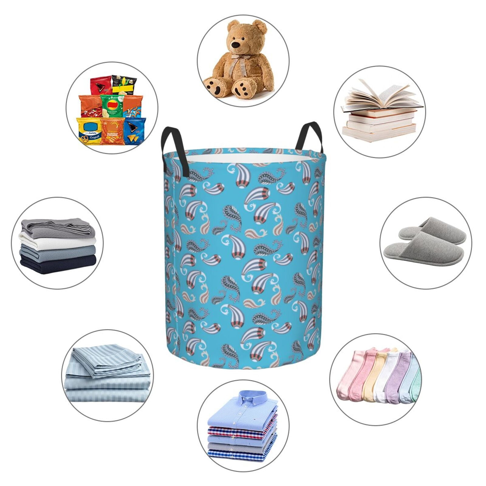 Large Laundry Basket with Handles - Lightblue Abstractly Fish Kids Baby Dirty Clothes Laundry Hamper for Bedroom Aesthetic