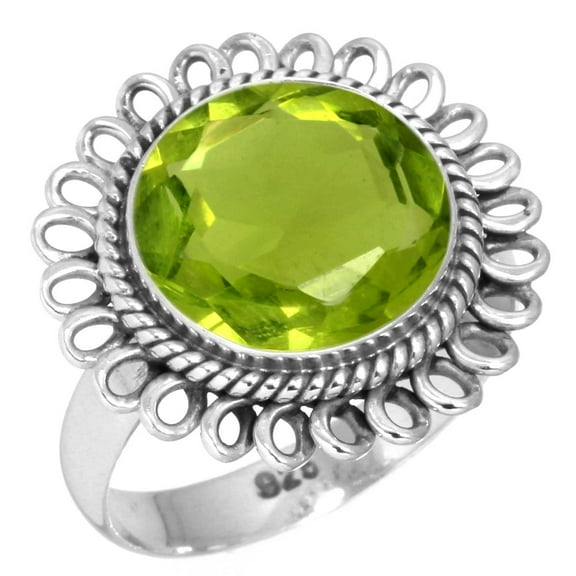 925 Sterling Silver Ring For Women Green Peridot Quartz Gemstone Silver Ring Size 5.5 August Birthstone Hand Made Silver Ring Size 5.5 Valentine's Day Gift For Wife 925 Silver Gemstone Jewelry