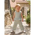 thumbnail image 4 of BemeyourBBs Toddler Baby Girl Summer Clothes Infant Baby Girl 2 Piece Summer Outfit Casual Striped Ruffled Hem V Neck Sleeveless Tank Tops and Wide Legs Pants 2 Pcs Set, 4 of 9
