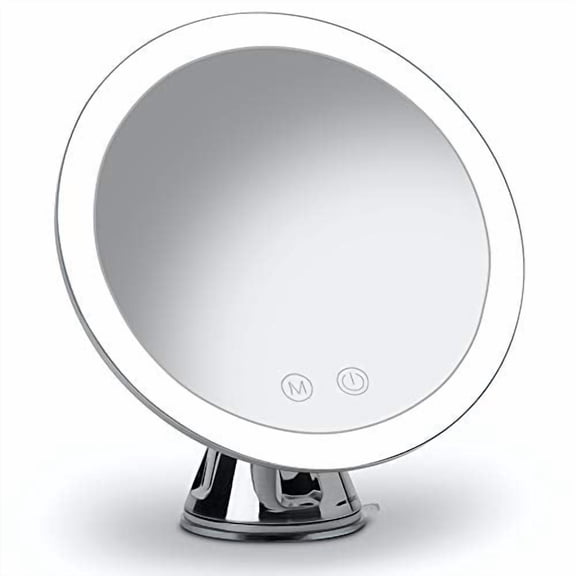 Fancii LED Lighted 10X Magnifying Makeup Mirror, Rechargeable - 3 Dimmable Tri-Color Light Settings, Suction Vanity Mirror, Metallic Finish, Cordless Travel Bathroom Mirror - Lana (Chrome)