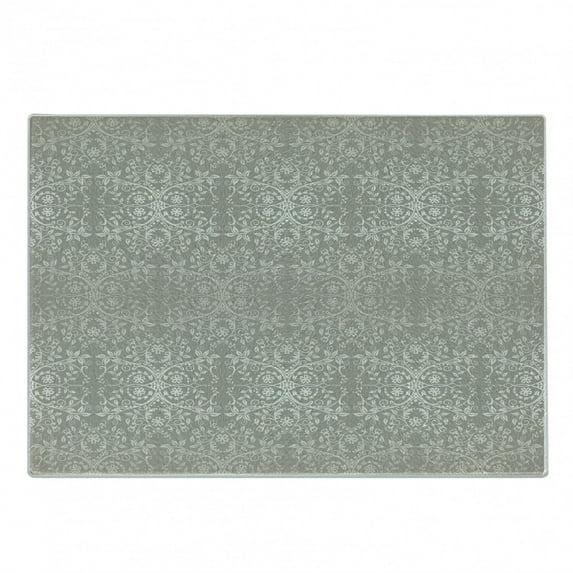 Grey Cutting Board, Victorian Lace Flowers and Leaves Retro Background Old Fashioned Graphic, Decorative Tempered Glass Cutting and Serving Board, Small Size, Grey Beige, by Ambesonne