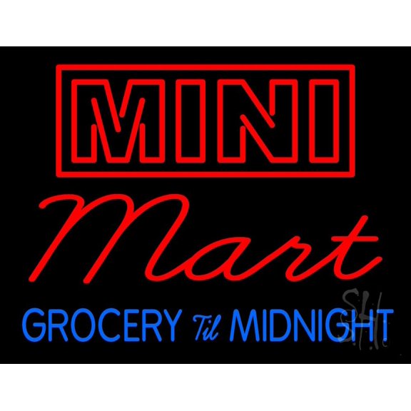 Mini Mart Groceries Till Midnight LED Neon Sign 15 x 19 - inches, Black Square Cut Acrylic Backing, with Dimmer - Bright and Premium built indoor LED Neon Sign for Defence Force.