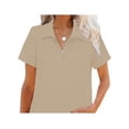 thumbnail image 3 of Gvmfive Women V Neck Solid Casual Tops Short Sleeve Zipper Blouse, 3 of 4