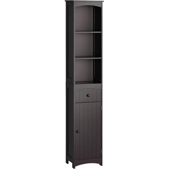 FASCK Bathroom Storage Cabinet, Free Standing Bathroom Storage Unit, Tall Linen Tower with 3-Tier Shelves and Drawer, Brown