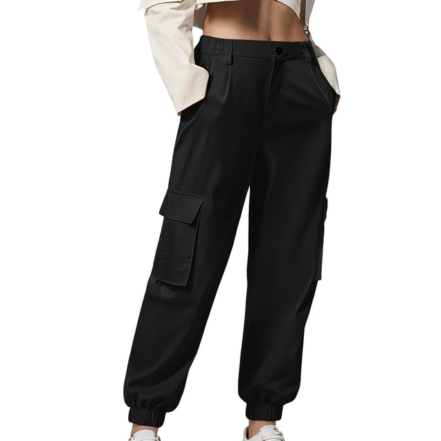 aidice Pantalon Cargo Grande Taille pour Femmes, Bouton, Taille Haute, Léger, Décontracté, Plein Air, Randonnée, Mode Urbaine, Bas à Cordon, Pantalon avec Poches