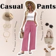 thumbnail image 3 of VDJ Summer Pants for Women Wide Leg Dress Pants Elastic Waist Palazzo Pants Dusty Pink Trousers with Pockets Size M, 3 of 7