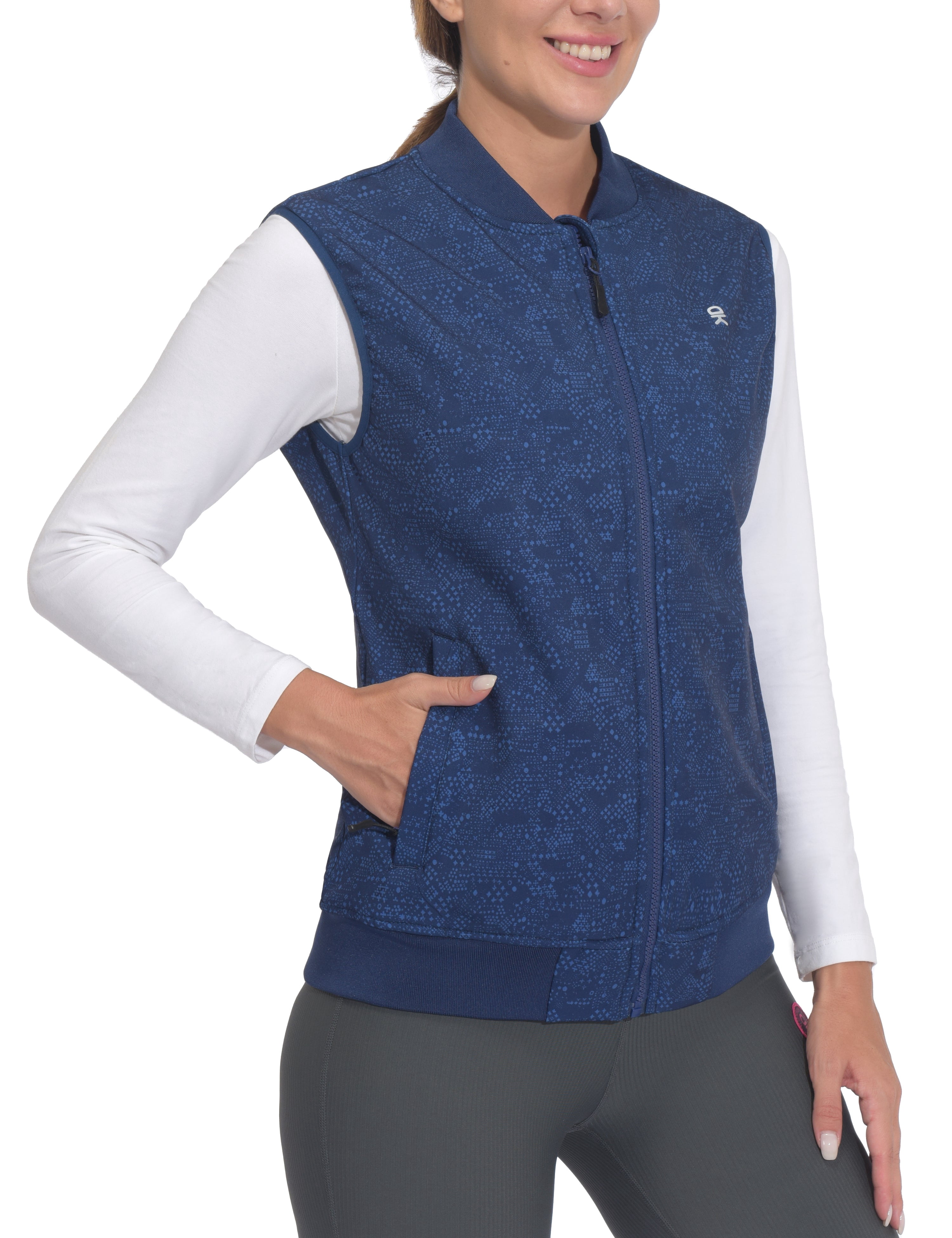 Little Donkey Andy Lightweight Fleece Lined Golf Hiking Vest for Women Waterproof Softshell Running Casual Sleeveless Jacket Navy Stars L