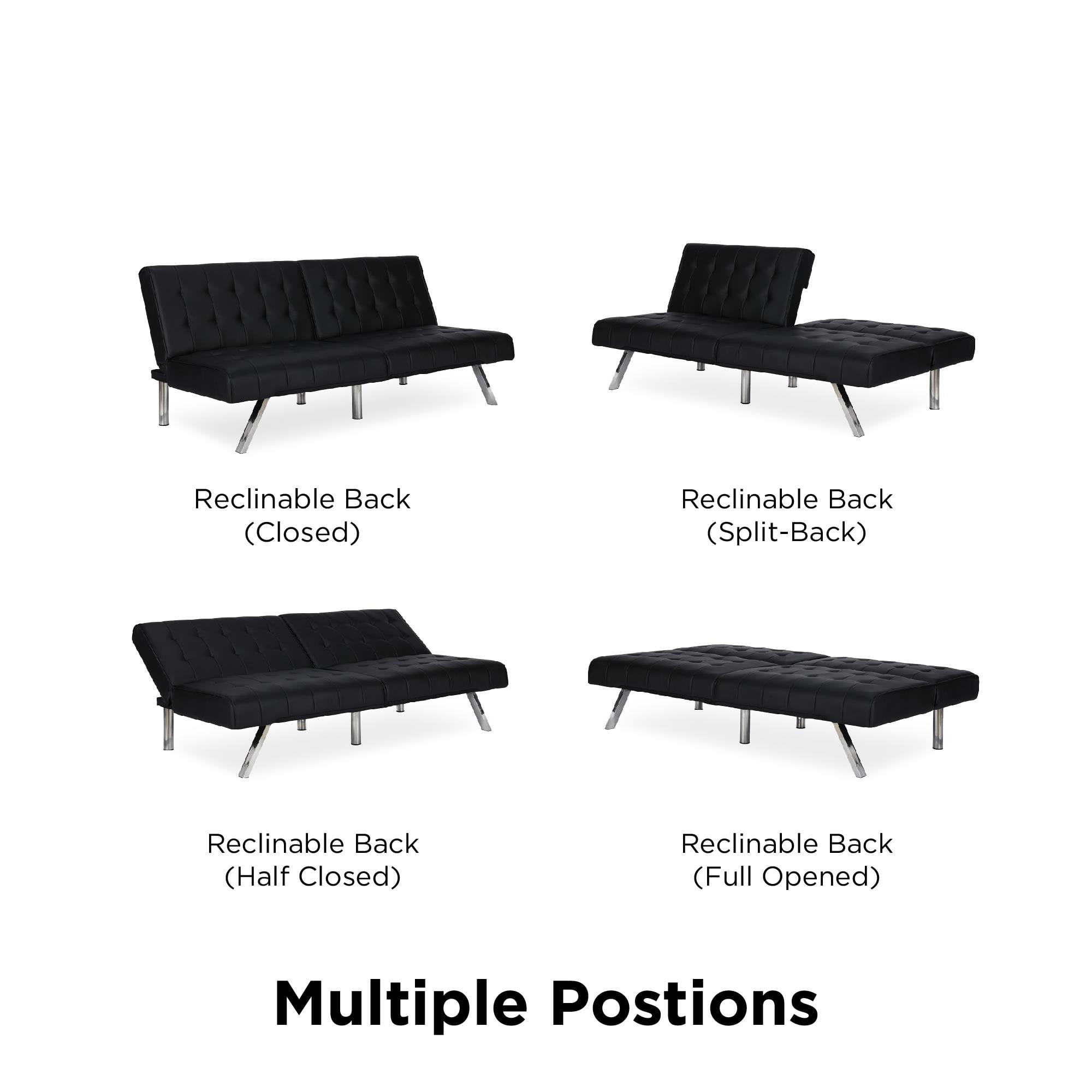 DHP Emily Convertible Futon, Black Faux Leather