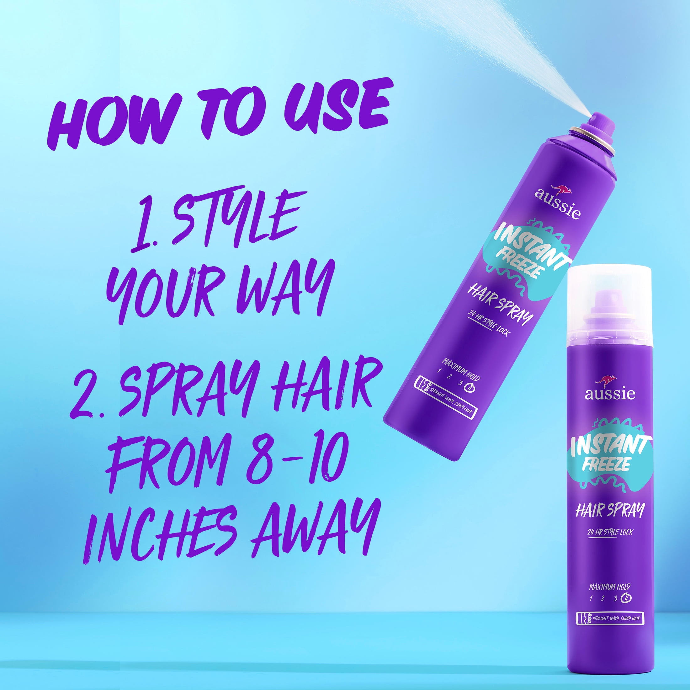 (3 pack) Aussie Instant Freeze Hair Spray for Curly Hair, Straight Hair, and Wavy Hair, 10 oz