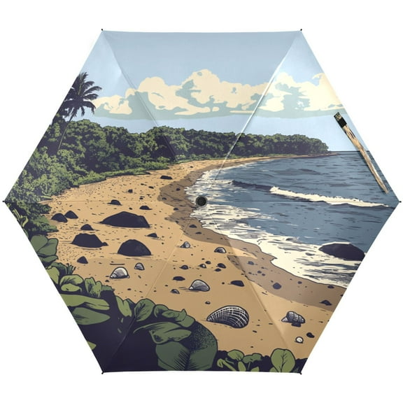Beach Umbrellas for Sun Auto Open Close UV50  Waterproof 5-Fold Compact Fiberglass Frame