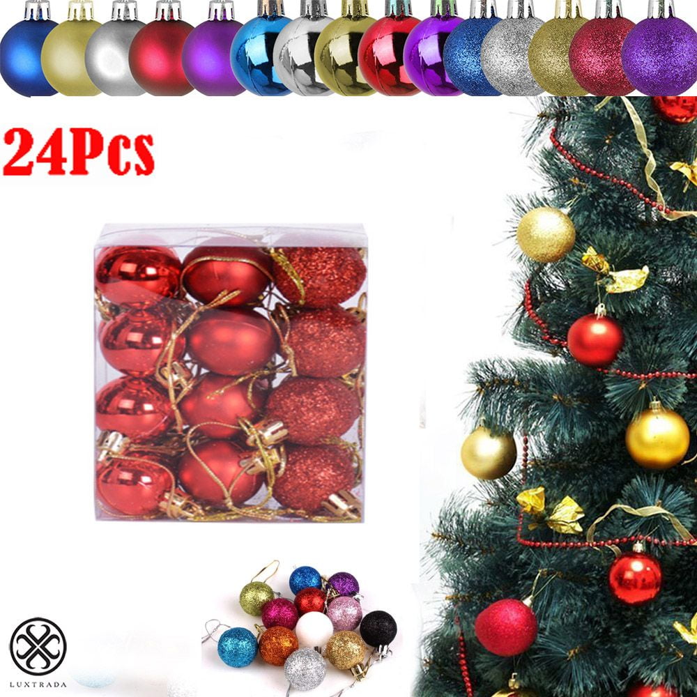 Luxtrada 24pcs(30mm)(1.57inch) Plastic Christmas Ball Ornaments