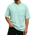 thumbnail image 3 of Havenx Waffle Henley Shirts for Men Short Sleeve 1/4 Button Shirt with Pocket Solid Color Tees Summer Casual Lightweight Basic Fashion Top,Mint Green L, 3 of 6