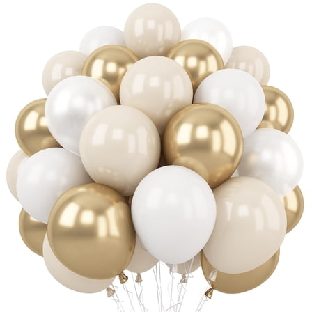 70Pcs 12 Inch White Sand Gold Metallic Latex Balloons, Beige Gold Party Balloons for Boho Birthday Baby Shower Engagement Wedding Anniversary Party Decorations