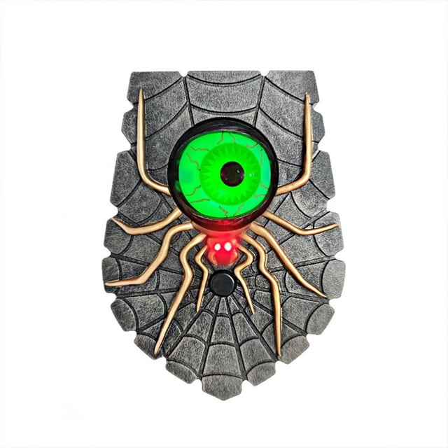 Timbre de araña aterradora con ojos de fantasma de Halloween, funciones de terror brillante/sonido espeluznante/movimiento del globo ocular
