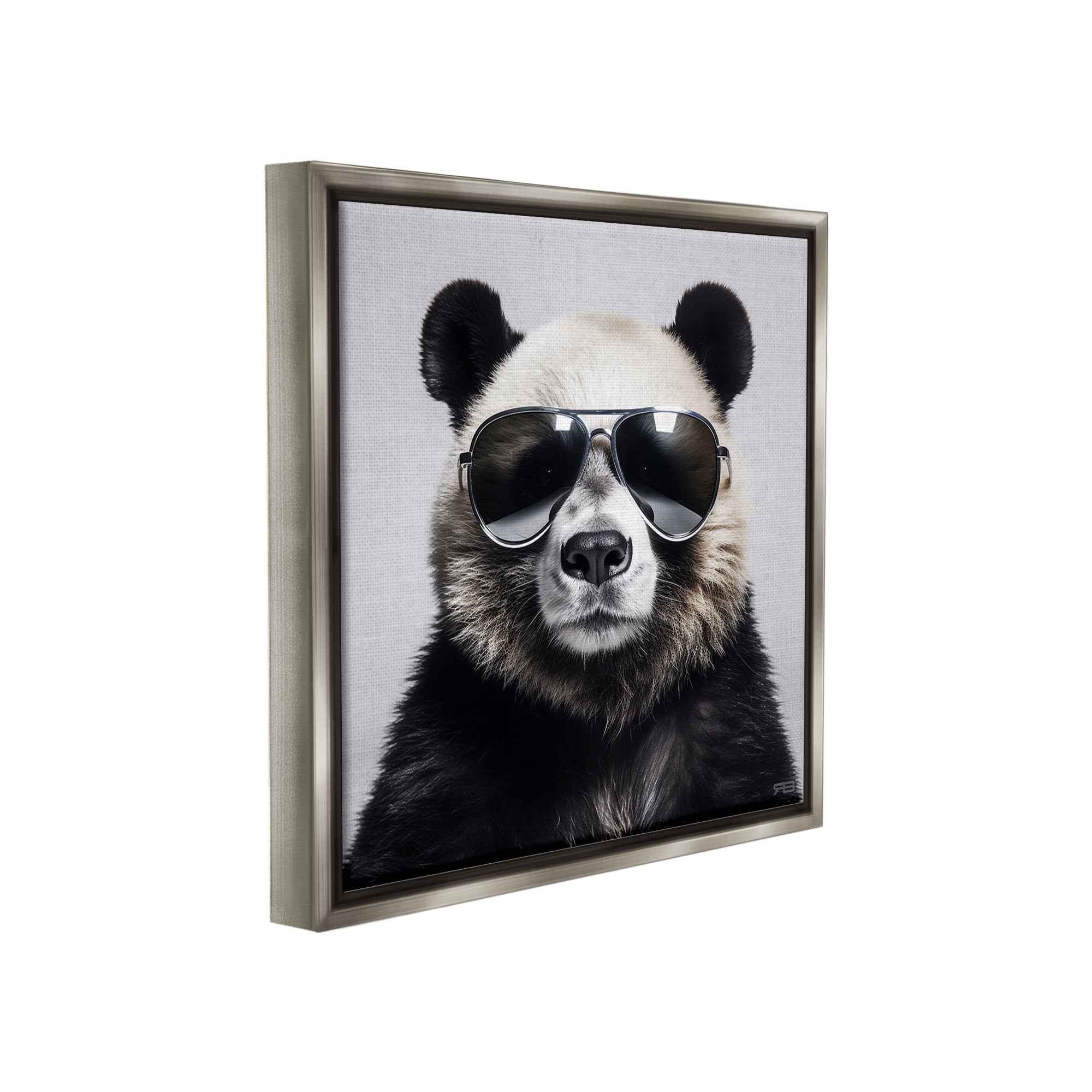 Stupell Industries Trendy Panda in Glasses Animals & Insects Painting Gray Floater Framed Canvas Art Print Wall Art, 25 x 25