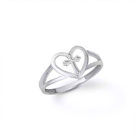 .925 Sterling Silver Heart Cross Ring (8)