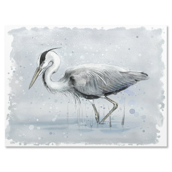 Designart ' Grey Heron Bird In Lake ' Farmhouse Canvas Wall Art Print
