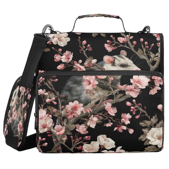 Water-Resistant 3-Ring Binder Organizer with Multiple Pockets Zipper Binder Bag for Office Watercolor Opossum Pattern