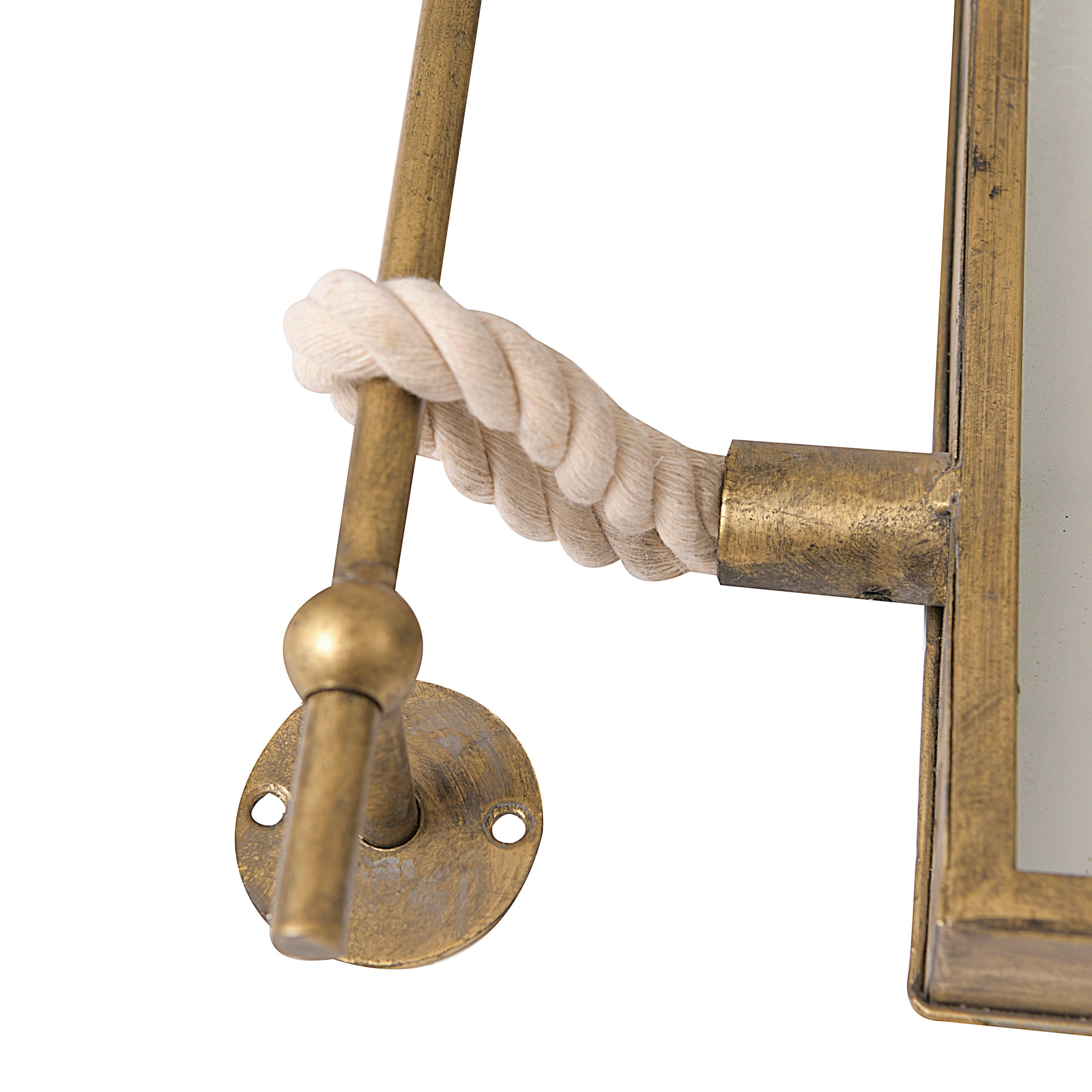 Creative Co-Op Rectangle Metal Framed Wall Mirror with Rope Accents and Metal Brackets, Gold