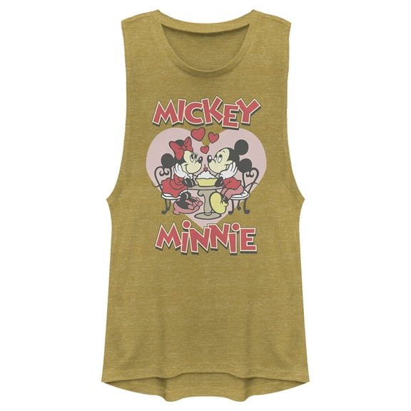 Junior's Mickey & Friends Distressed Sundae Date  Festival Muscle Graphic Tee Gold Heather X Small