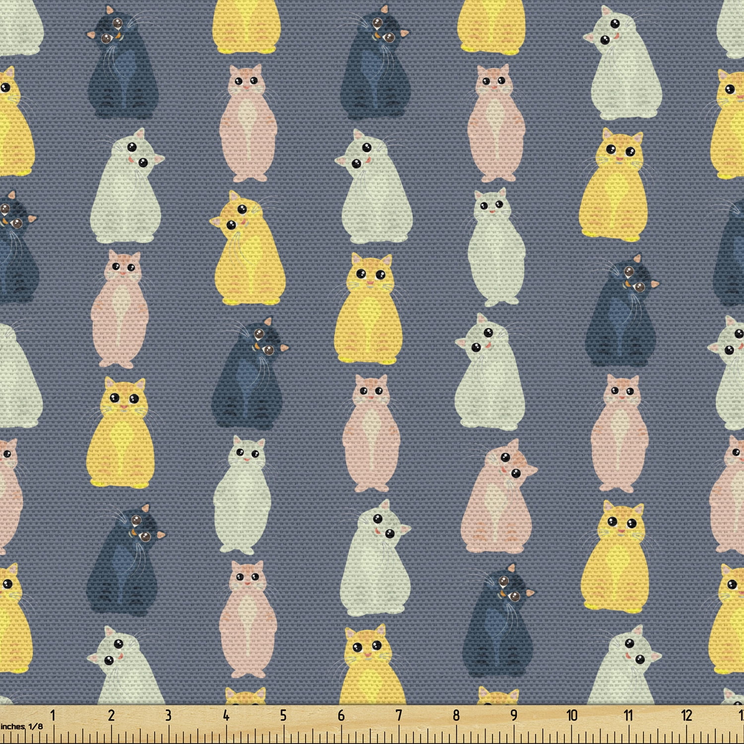 Cats Fabric by the Yard, Colorful Pattern with Young Kitties in