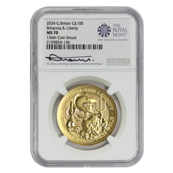 Great Britain 2023 1oz Gold King Charles III Coronation MS-70 136th Coin Struck Thomas Label £100 NGC MS70