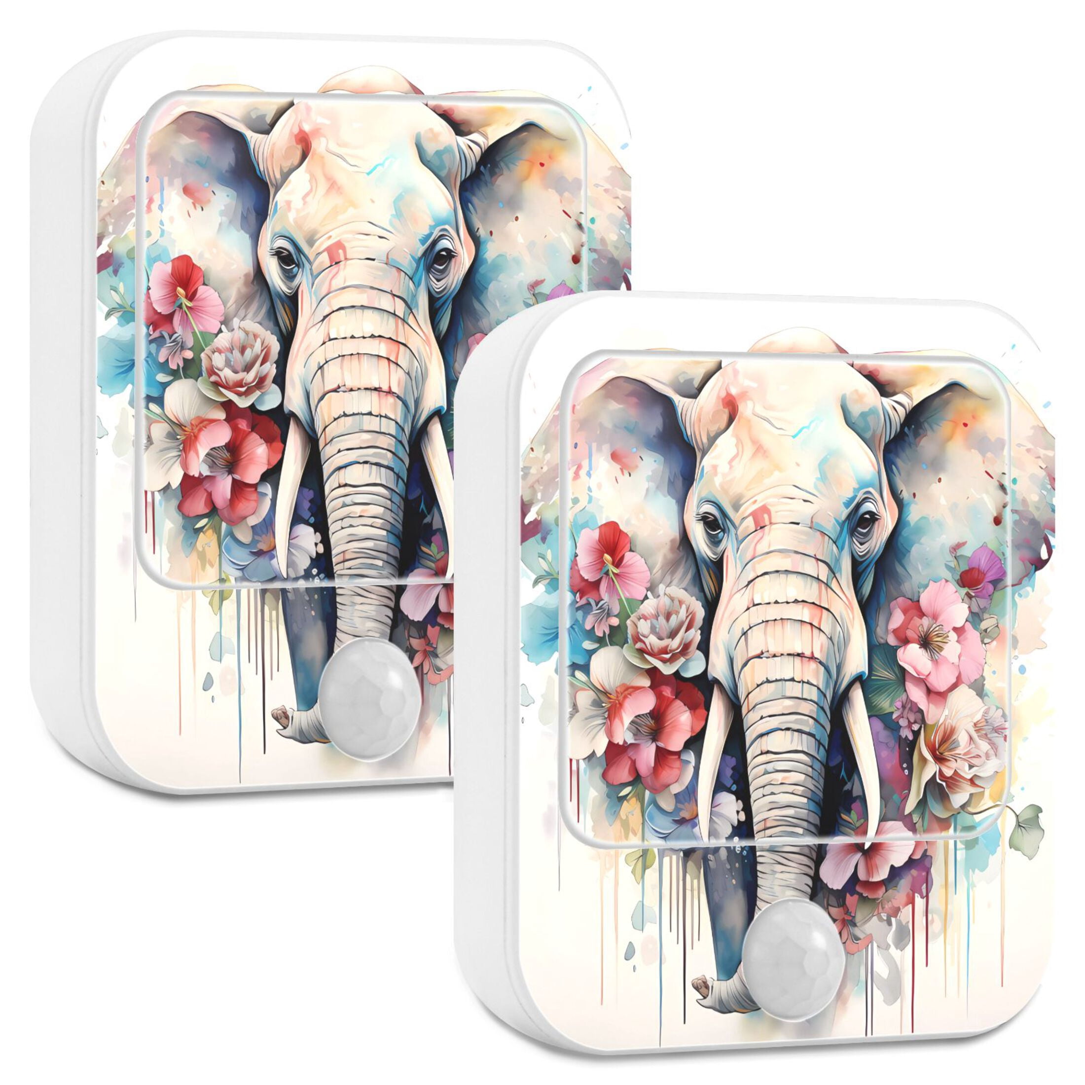 Elephant Head Flowers Night Lights Plug into Wall LED with Auto Light Sensor Warm Light for Kids Hallway Bedroom Living Room Kitchen Bathroom Set of 2