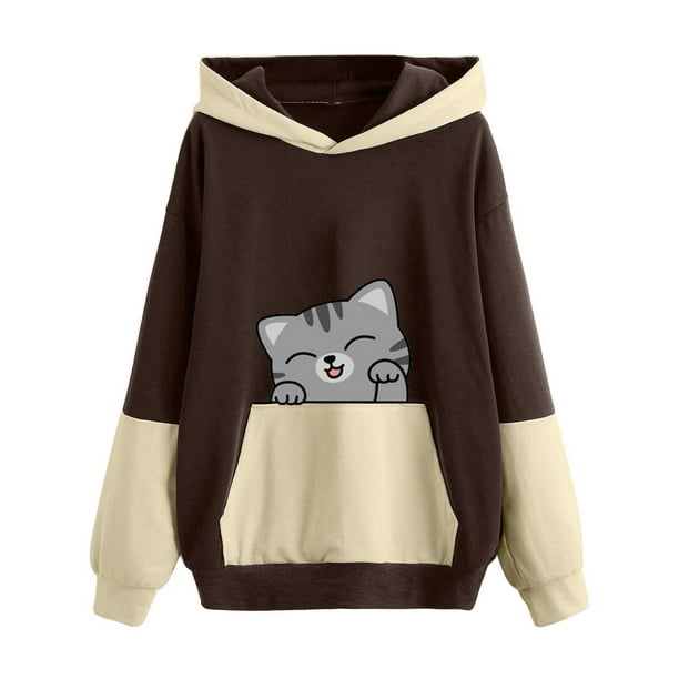 Sudadera Para Mujer Cuello Redondo Sudaderas Con Capucha de Gran Tamaño Sudadera Otoño Invierno Suéter Fondo Lindo Estampado de Mascotas Tamaño Grande Suéter Suelto Colorblock Odeerbi ODB138275