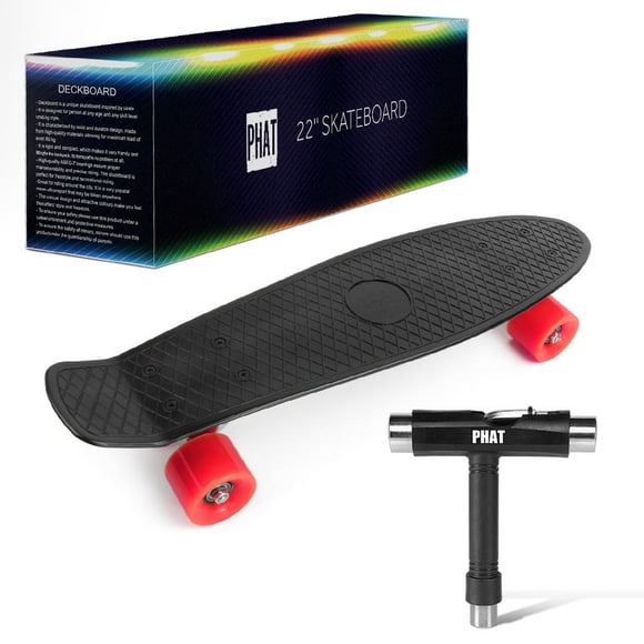 Skateboard Cruiser en Plastique, Mini Planche de Skate de Surf de Rue de 22 Po avec T-Outil de Skate Tout-en-un