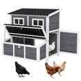 thumbnail image 2 of PawHut Wooden Chicken Coop, 39" Chicken House with Nesting Box, Pull-Out Tray, Waterproof Roof, for 2-4 Chickens, Rabbits, Light Gray, 2 of 9