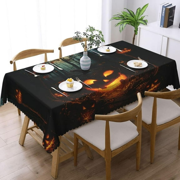 Halloween Tablecloth 60" X 84" Rectangular, Halloween Glowing Pumpkin Washable Table Cloth Cover for Party Picnic Dinner Decor