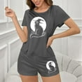 thumbnail image 5 of Feancey Women's Two Piece Pajamas Set Halloween Black Cat Print Sleepwear with Shorts Loungewear Sets Milk Silk Soft Pjs Short Set Gray XL, 5 of 7