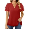 thumbnail image 2 of Women's Dressy Chiffon Blouses Summer Lightweight Comfortable Shirts Fashion Solid Color Puff Petal Short Sleeve T-Shirts V Neck Casual Work Pullover Tops, 2 of 9