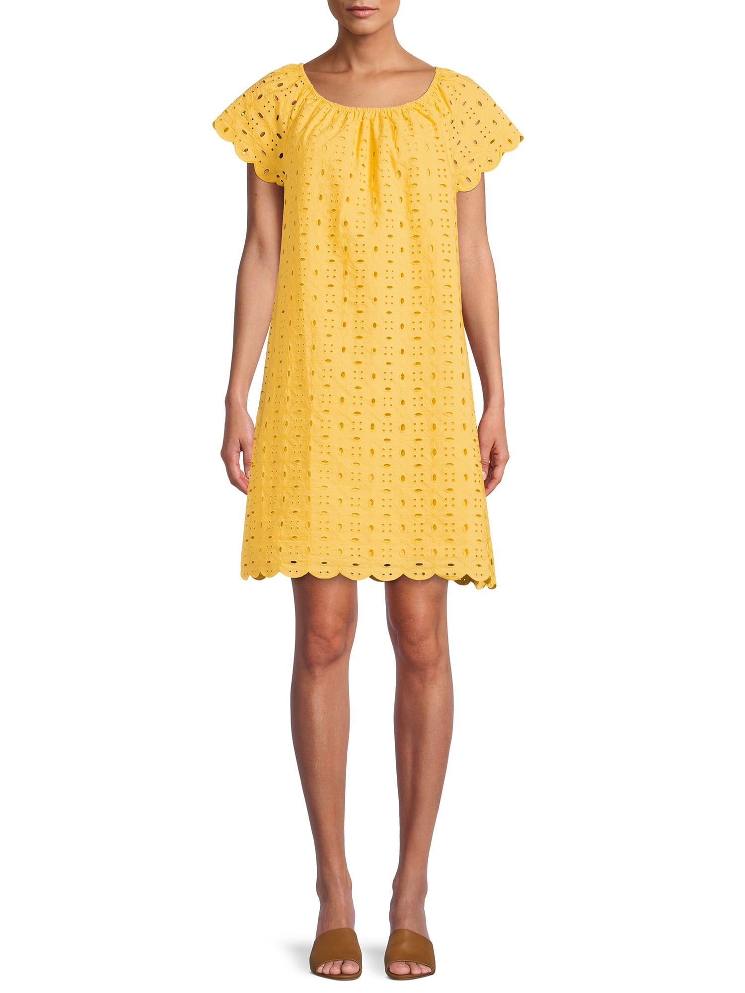 Time and Tru Women's Eyelet Dress with Short Sleeves, Sizes XSXXXL